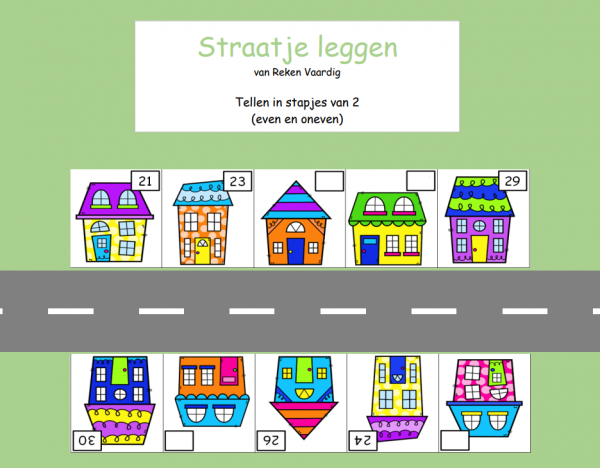 Straatje leggen, oefenen van tellen in stapjes van 2