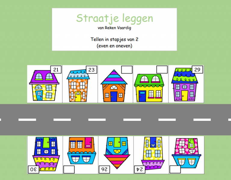 Straatje leggen, oefenen van tellen in stapjes van 2 – Rekenvaardig